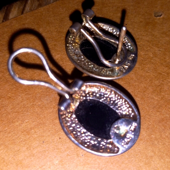 Vintage Black Opal Sterling 925 Earrings - Picture 3 of 6